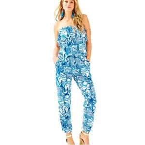 Lilly Pulitzer | Ailsie Jumpsuit Keep On Trunkin Indigo Blue White Preppy XS